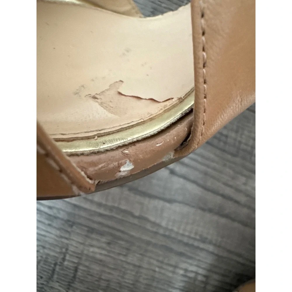 BCBGeneration Ruize Tan Leather Ankle Wrap Stiletto Heels Sandals 9.5B
